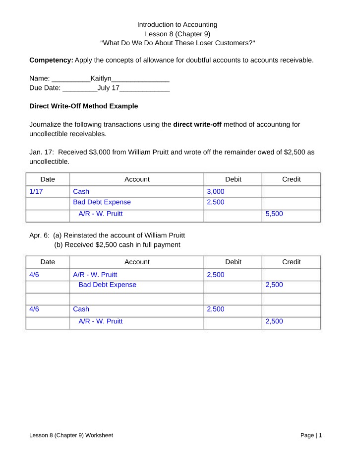 Lesson 8 Worksheet - Chapter 9