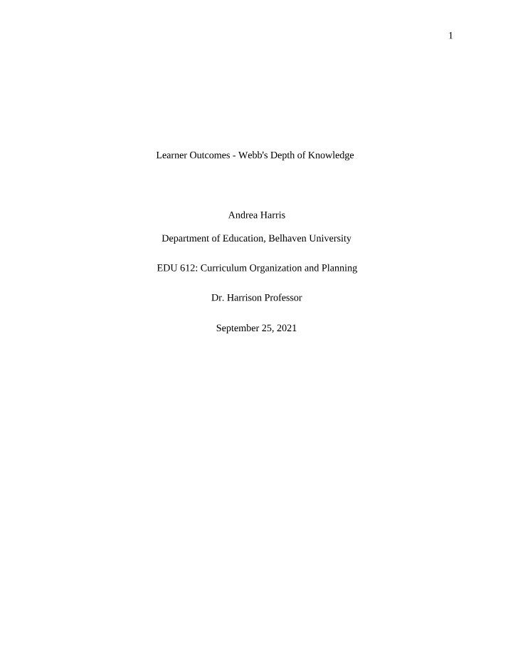 Learner Outcomes - Social Studies Depth of Knowledge
