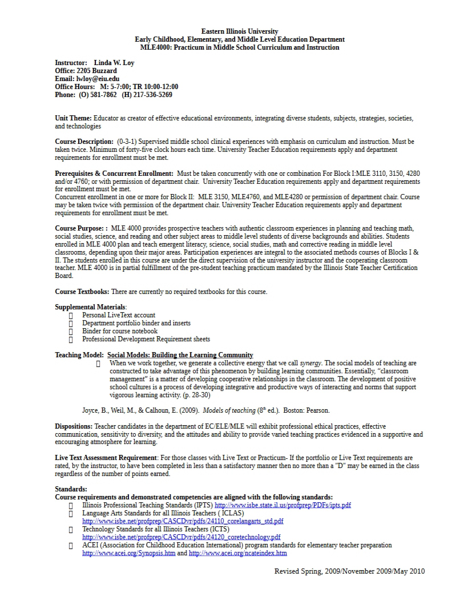 Loy Section 002 Practicum Syllabus