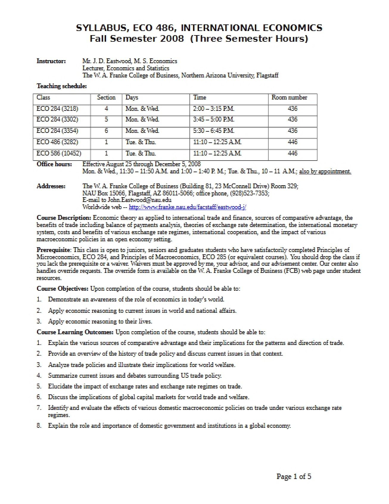 Syllabus for International Economics