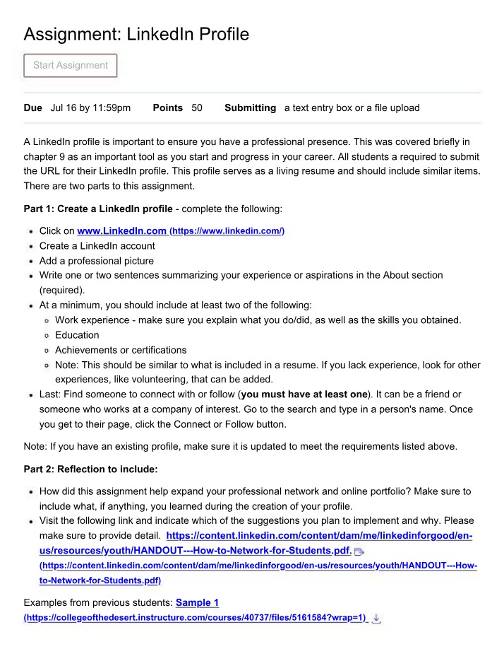 Assignment - Create a Professional LinkedIn Profile