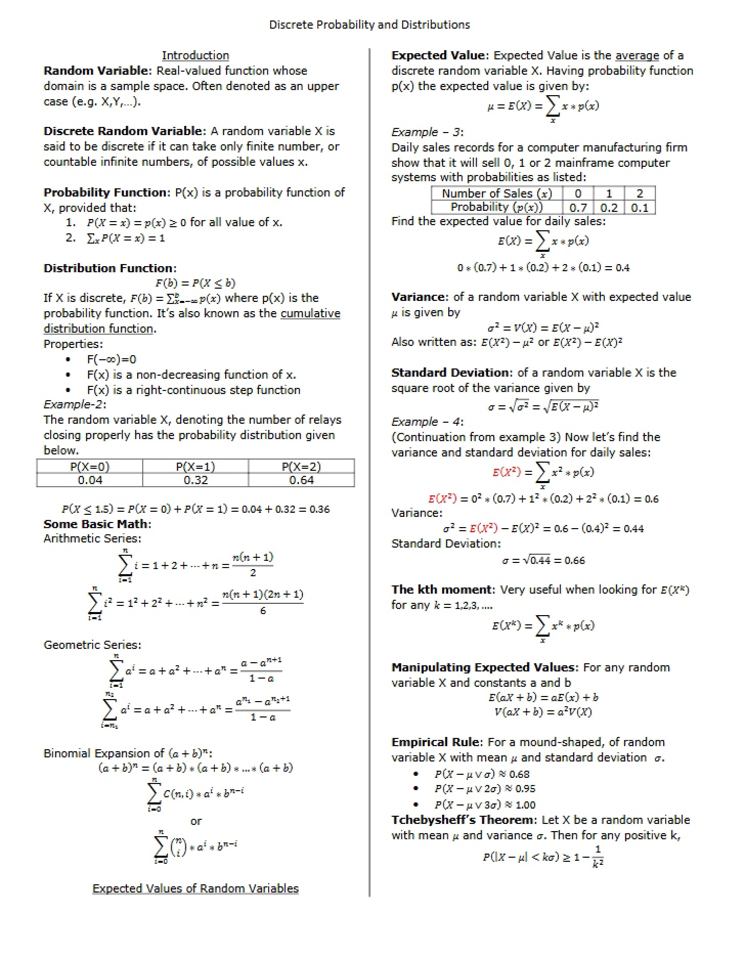 Distributions and Discrete Probability