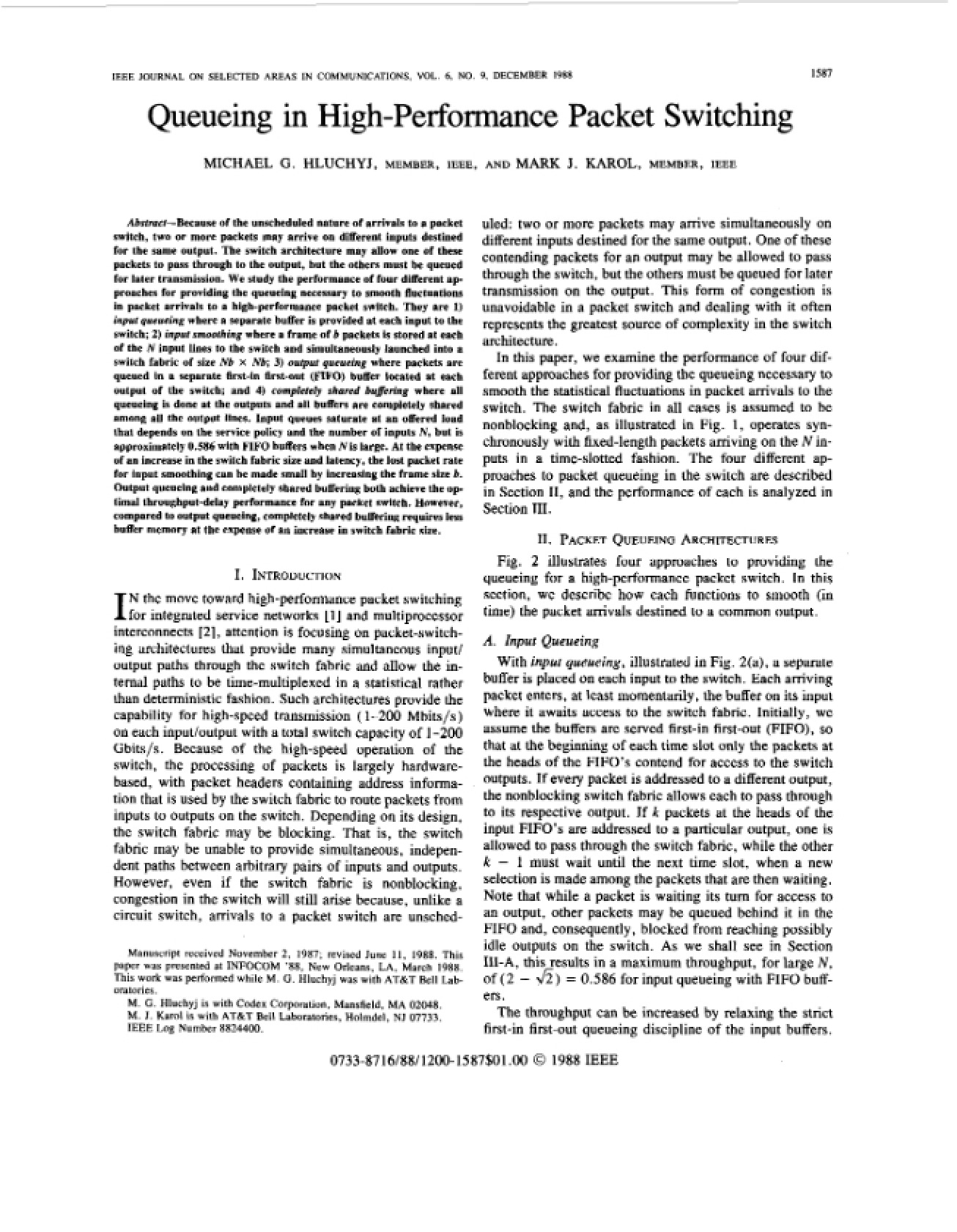 Queueing in High-Performance Packet Switching