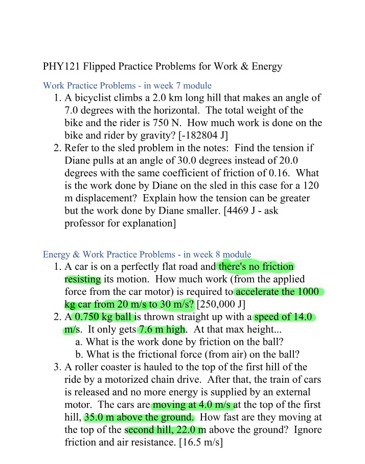Work and Energy - Flipped Practice Problems