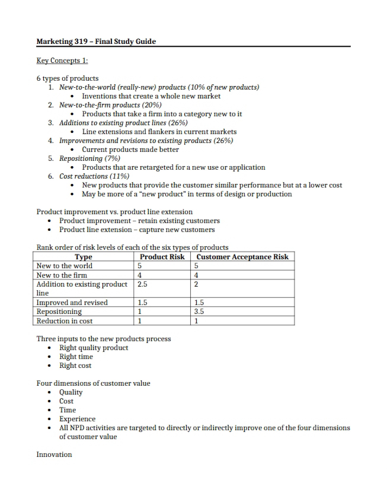 Study Guide for the Development and Marketing of New Products