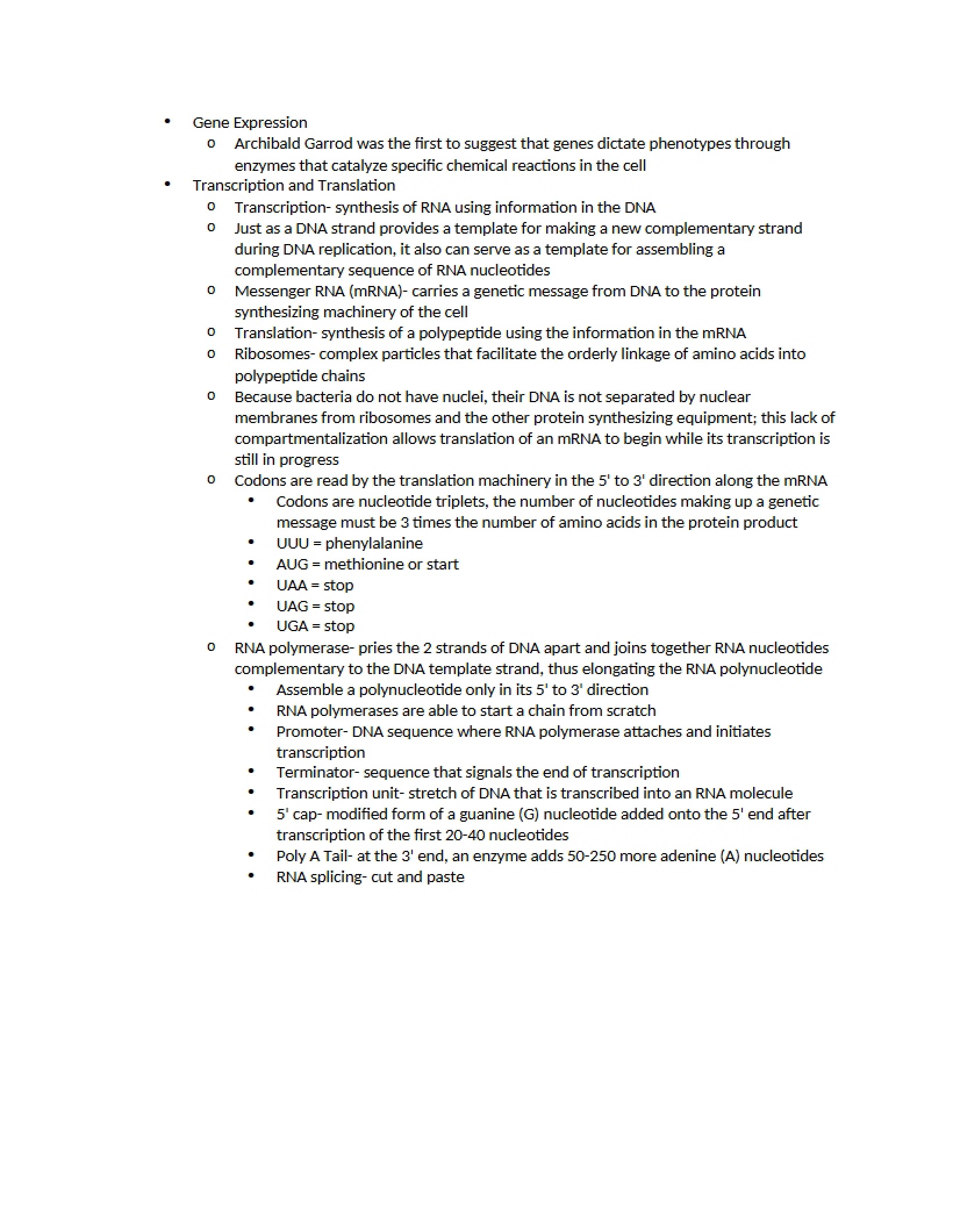 Bio 125 Notes