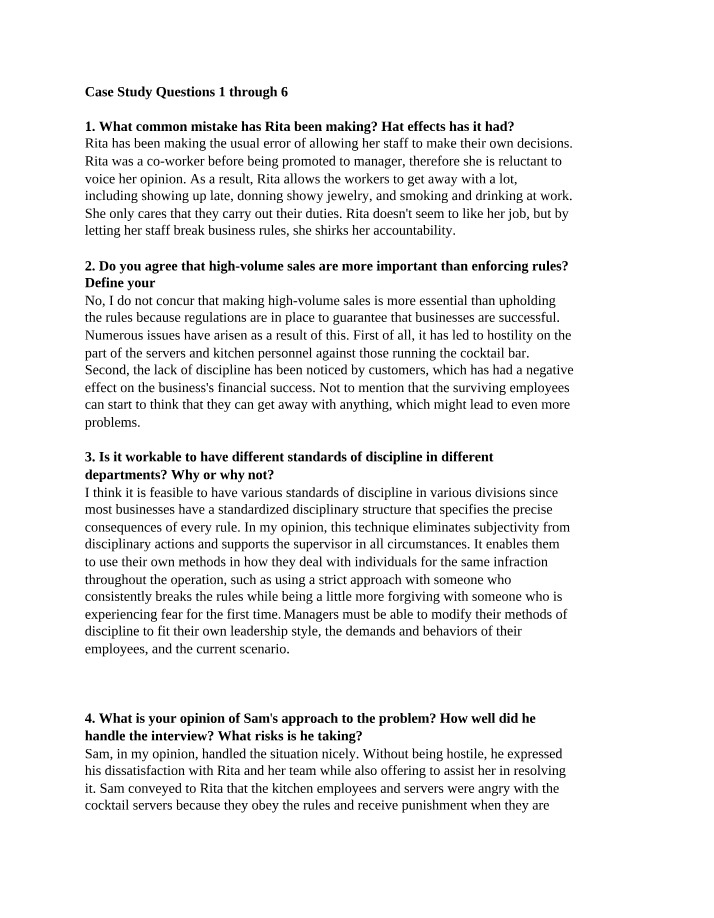 Workplace Discipline - Case Study and Solutions