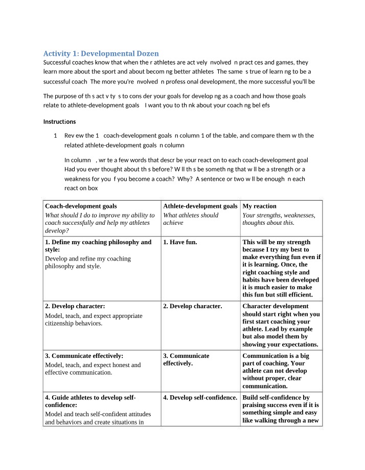 Activity 1 - Developmental Dozen