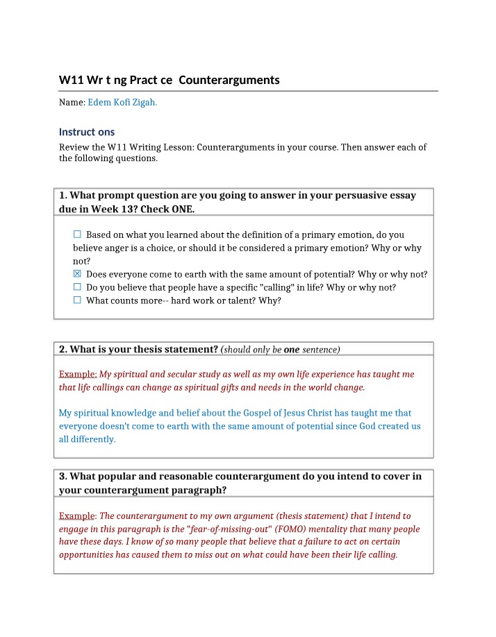 Writing Practice W11 - Counterarguments