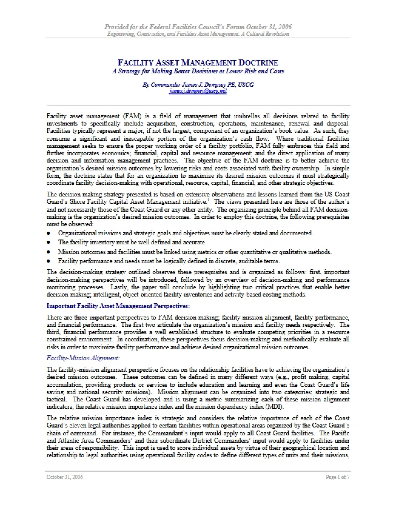 Facility Asset Management Doctrine