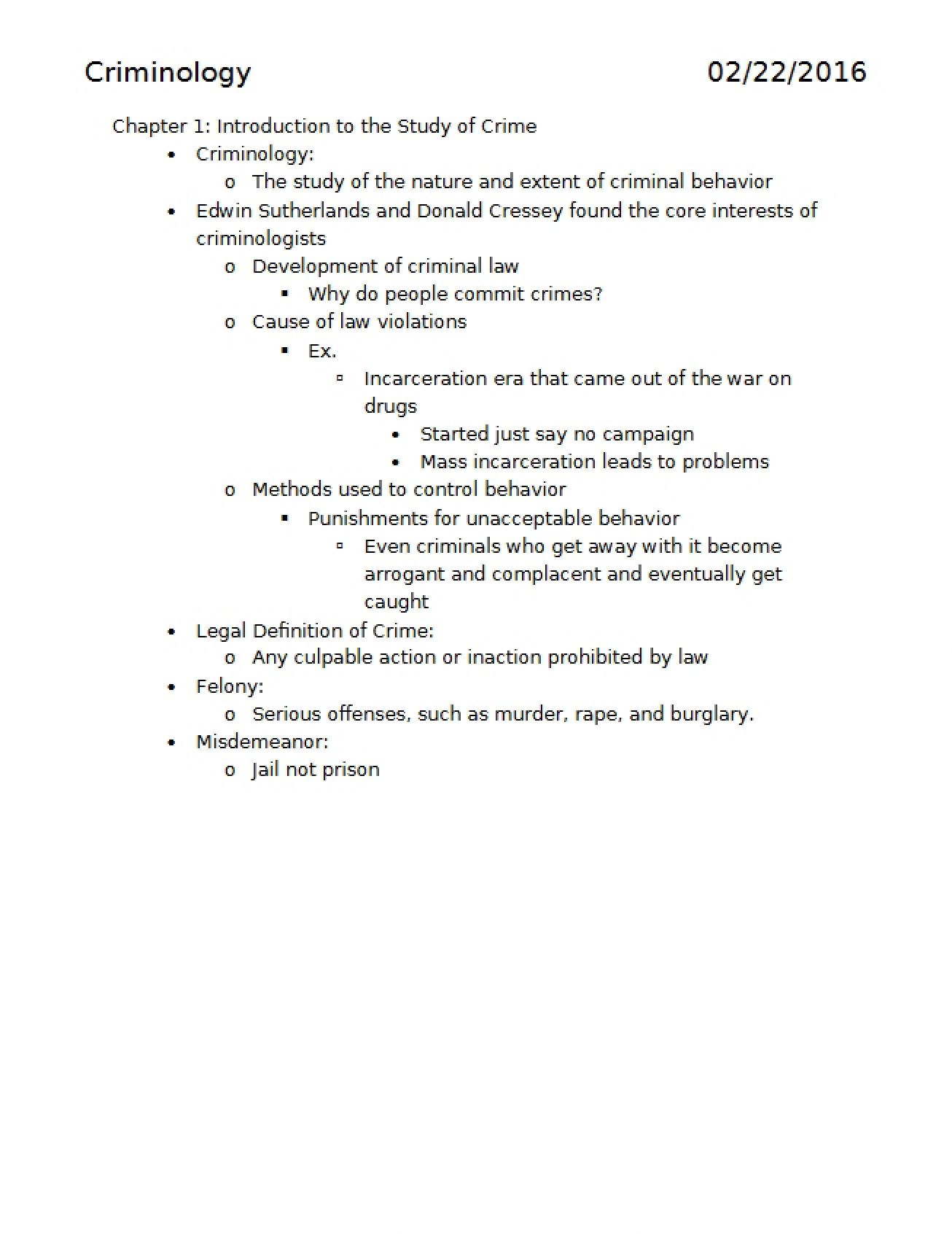 Study of Crime Introduction Chapter One