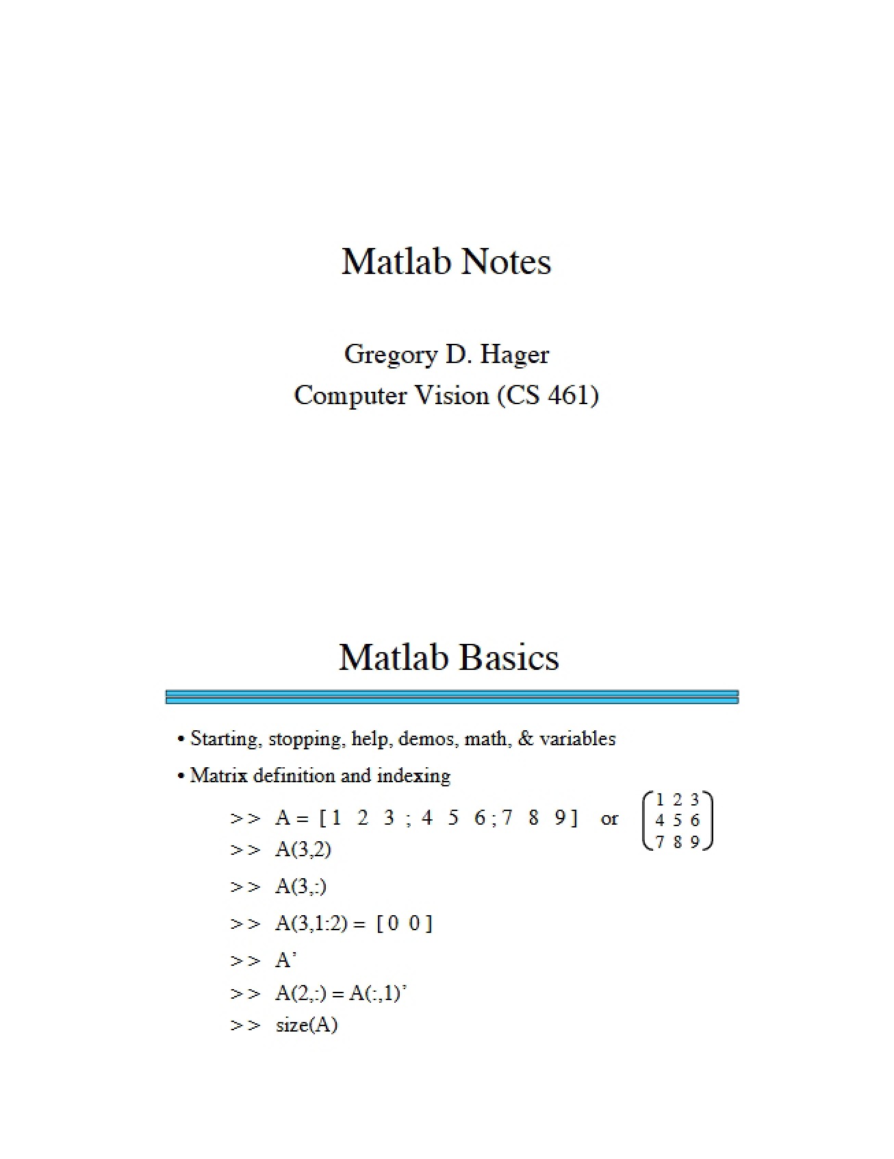Notes on Matlab