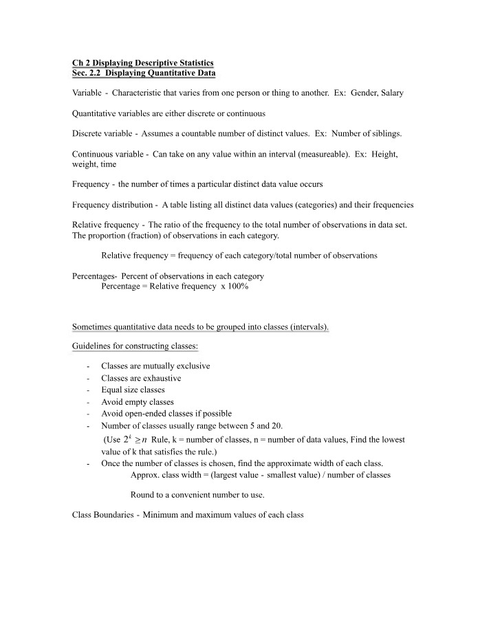 Quantitative Data - Displaying Descriptive Statistics