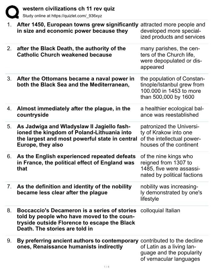 Western Civilizations Chapter 11 Quiz