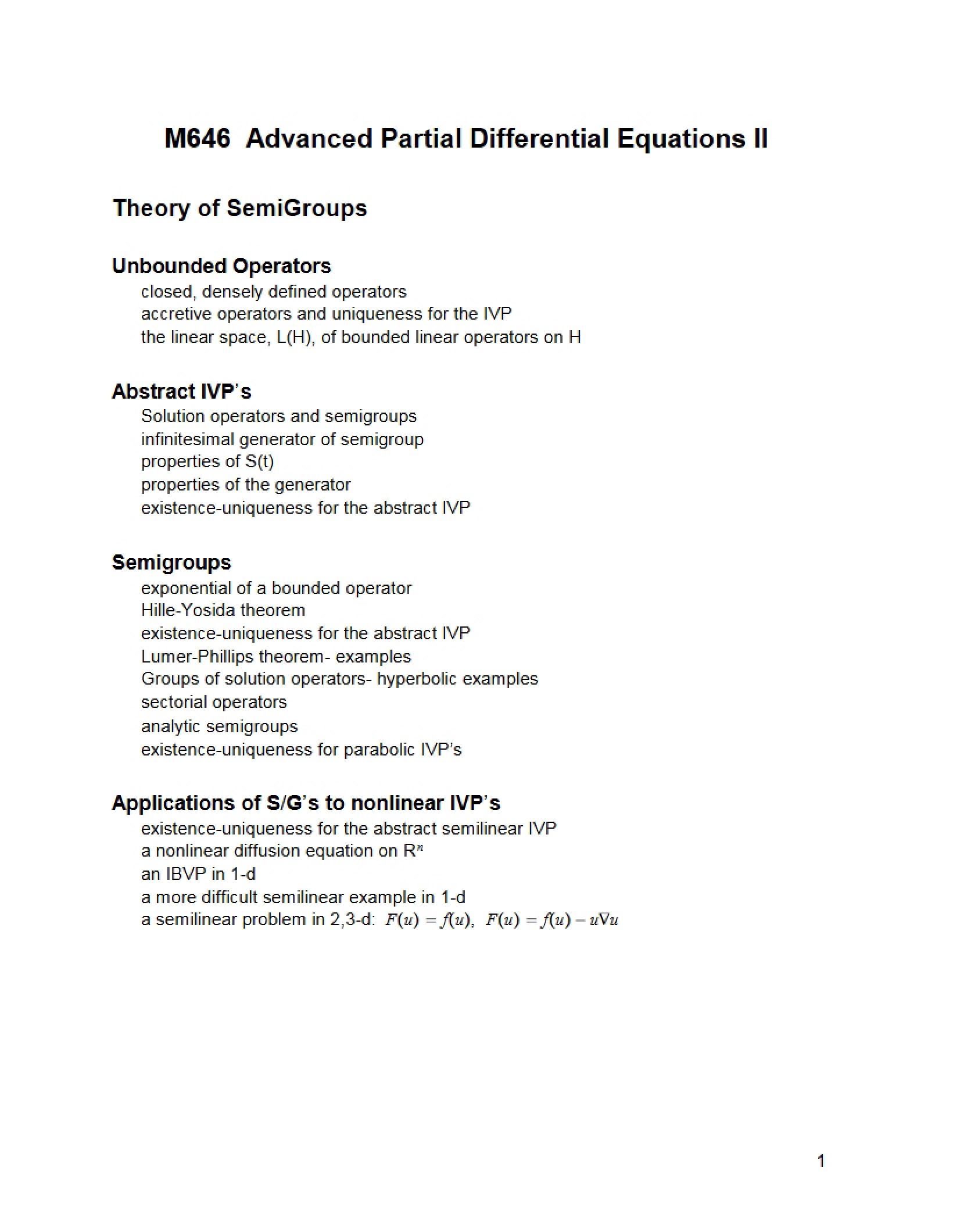 Advanced PDE II Syllabus