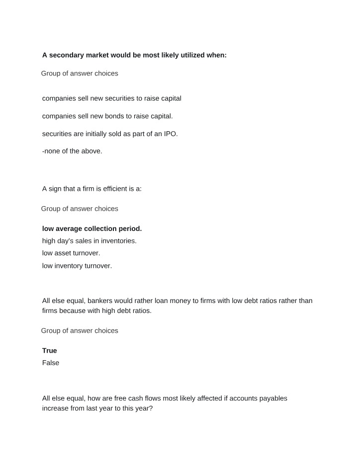 Questions on Finance and Investment