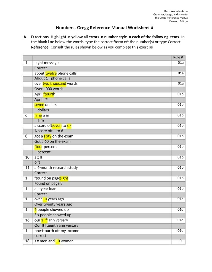Worksheet 7 - Gregg Reference Manual