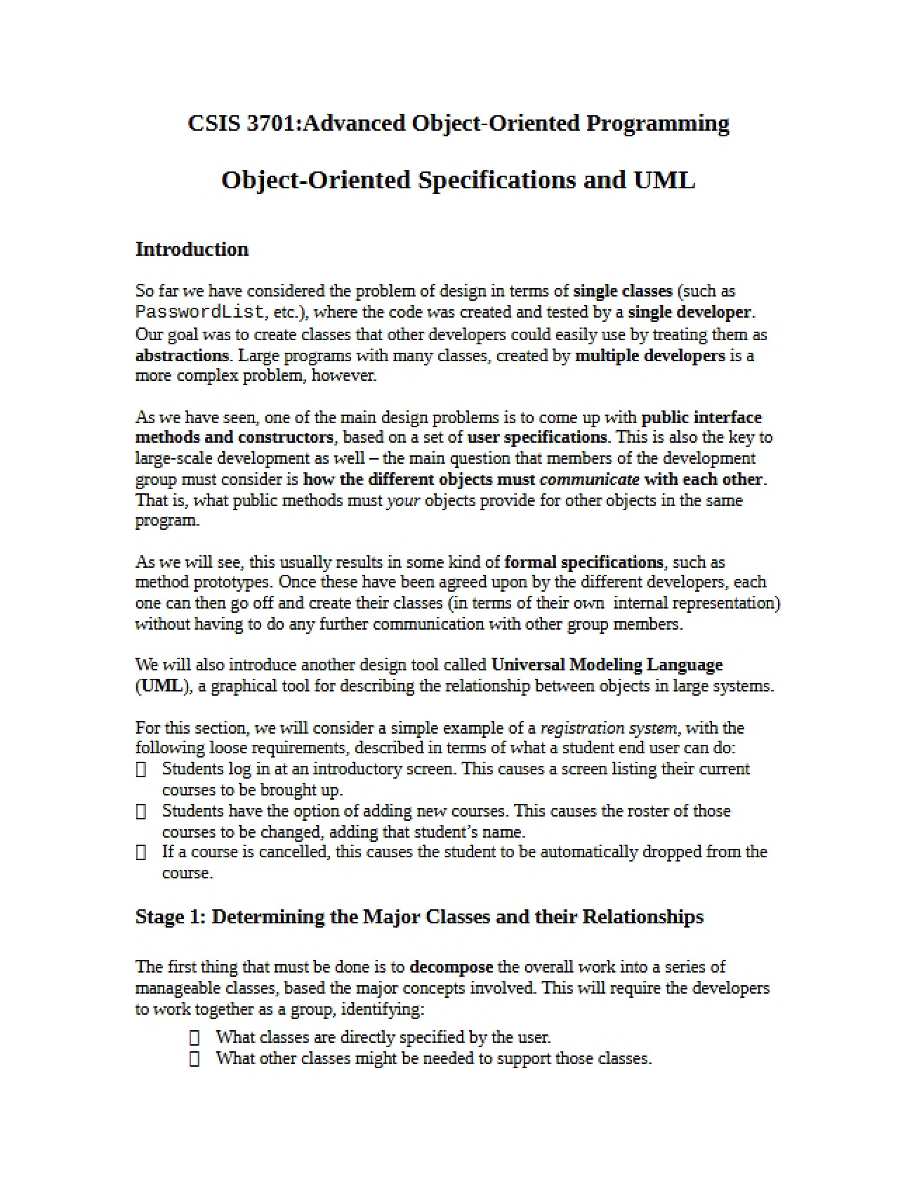 UML and OOP Specifications