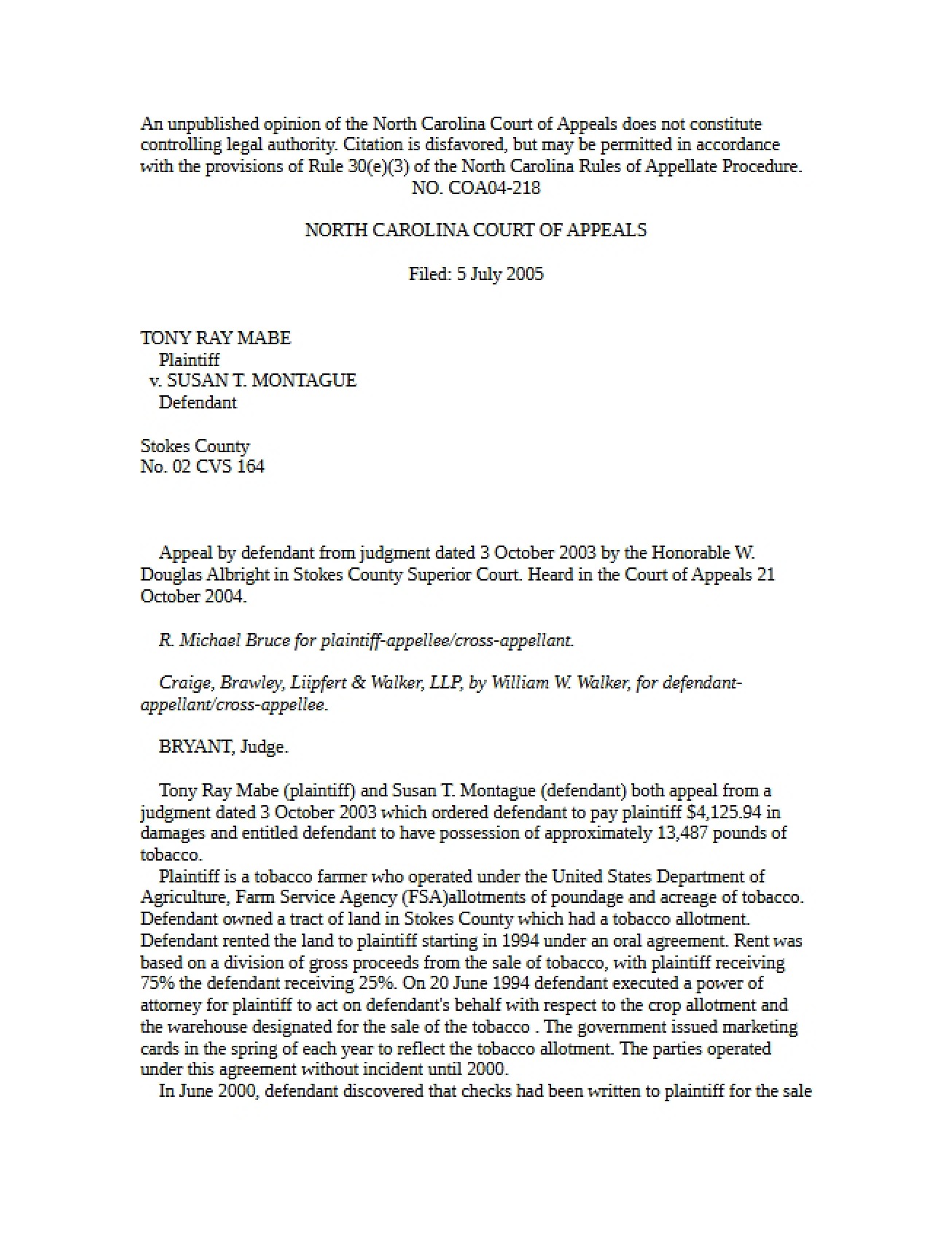 Mabe vs. County Case