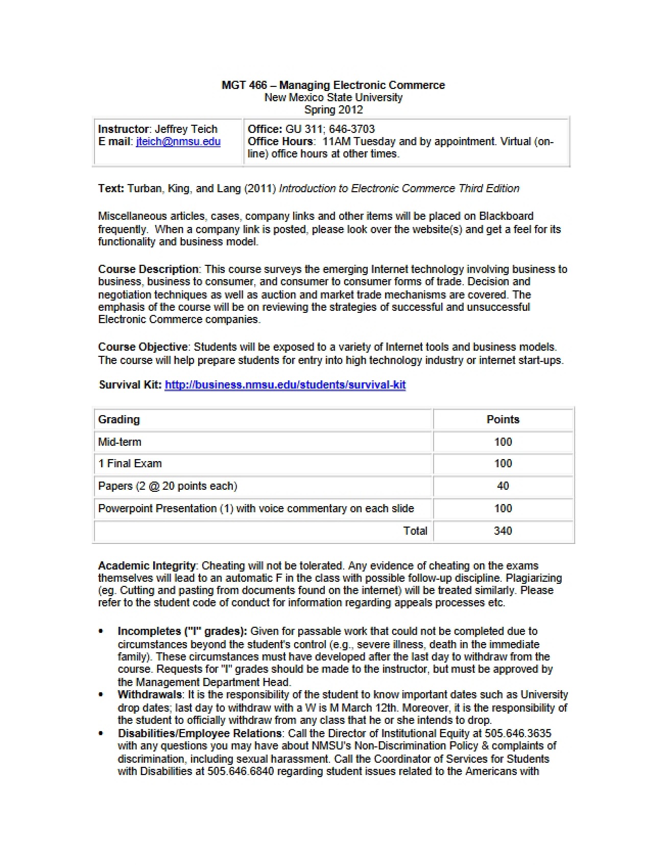 Syllabus for Managing Electronic Commerce