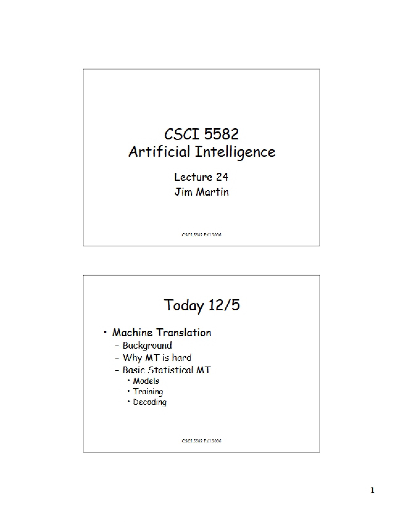 Twenty-Fourth Lecture for Artificial Intelligence