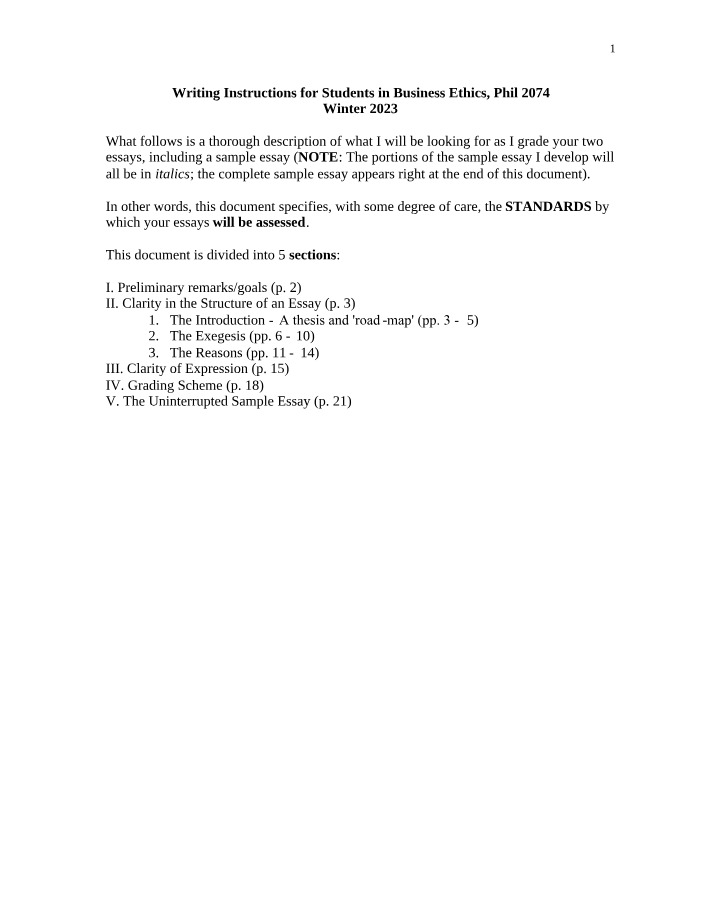 Business Ethics Essay Writing Instructions