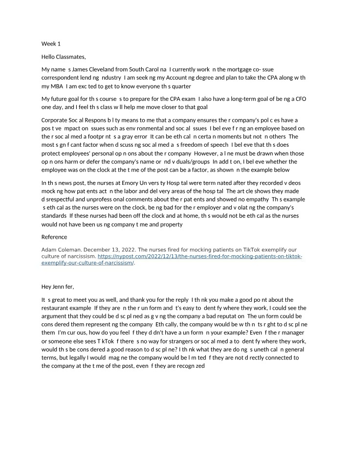 Weekly Discussions for MGMT290