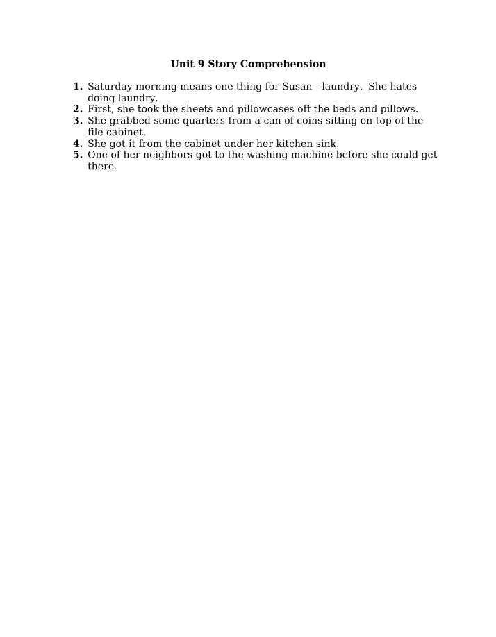 Story Comprehension - Unit 9