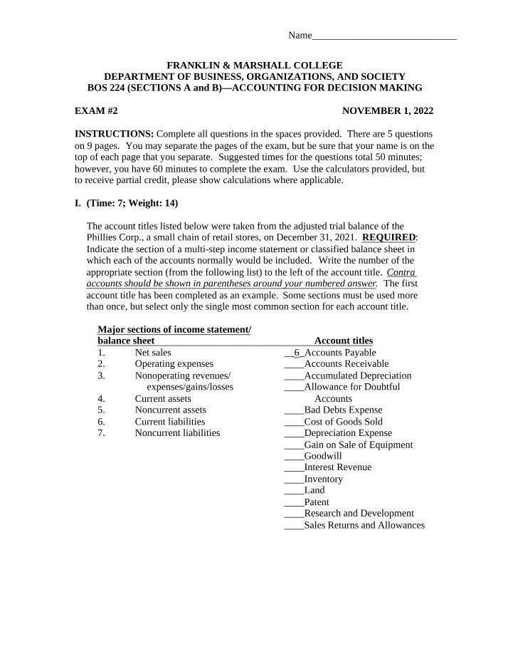 Accounting for Decision Making Exam 2