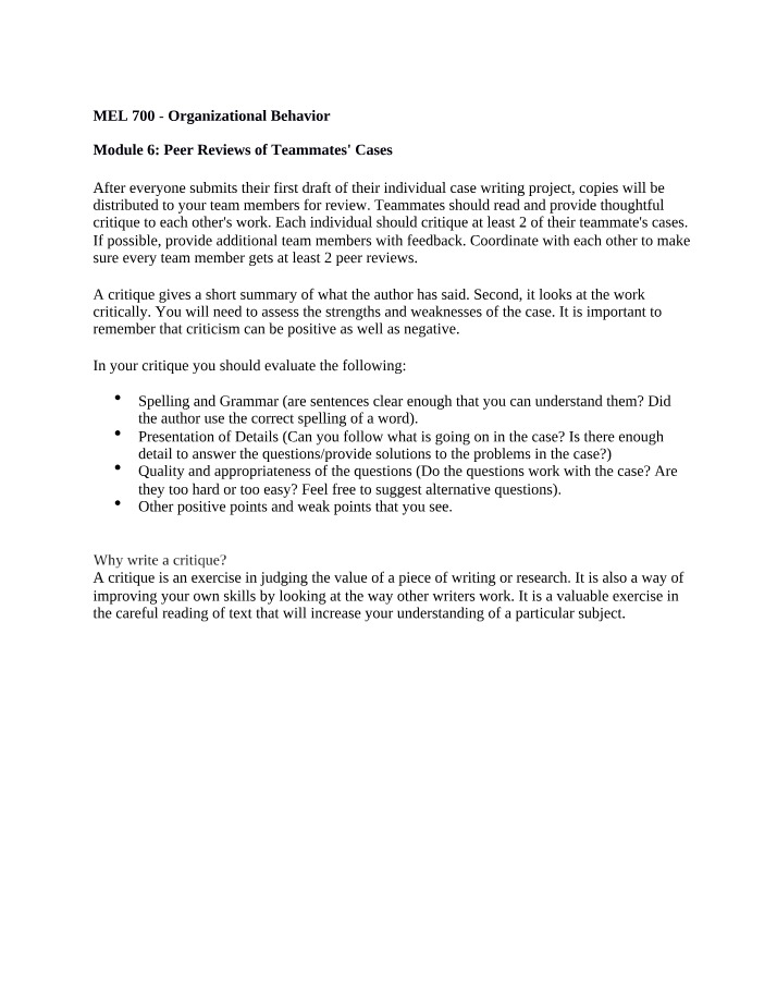 Peer Reviews for Teammates' Cases