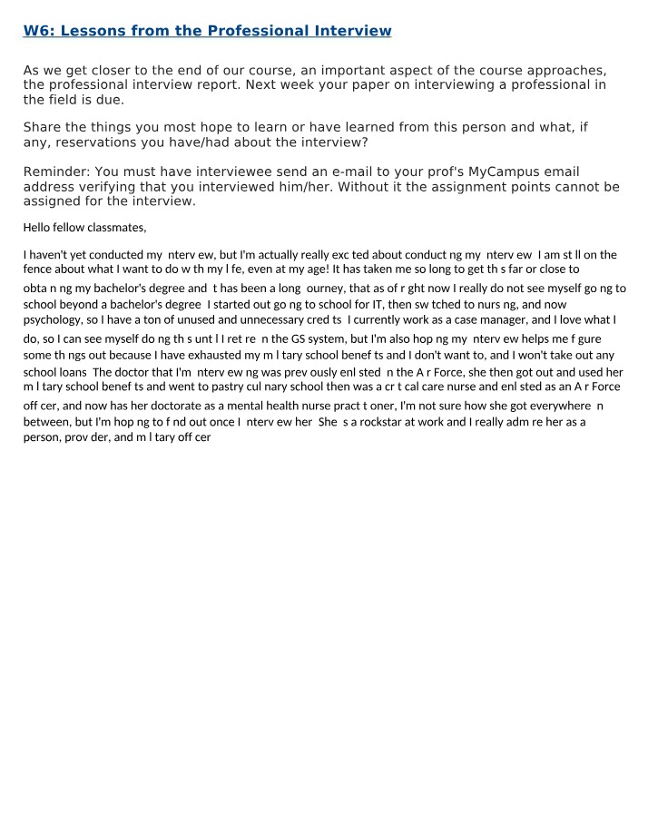 W6 Lessons from the Professional Interview First Draft