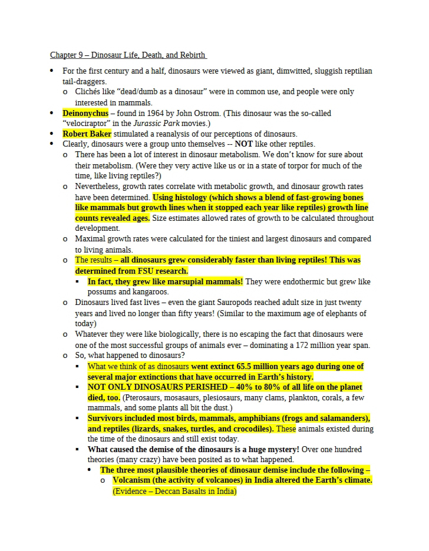 Dinosaurs Life, Extinction, and Modern Study (Ch 9)