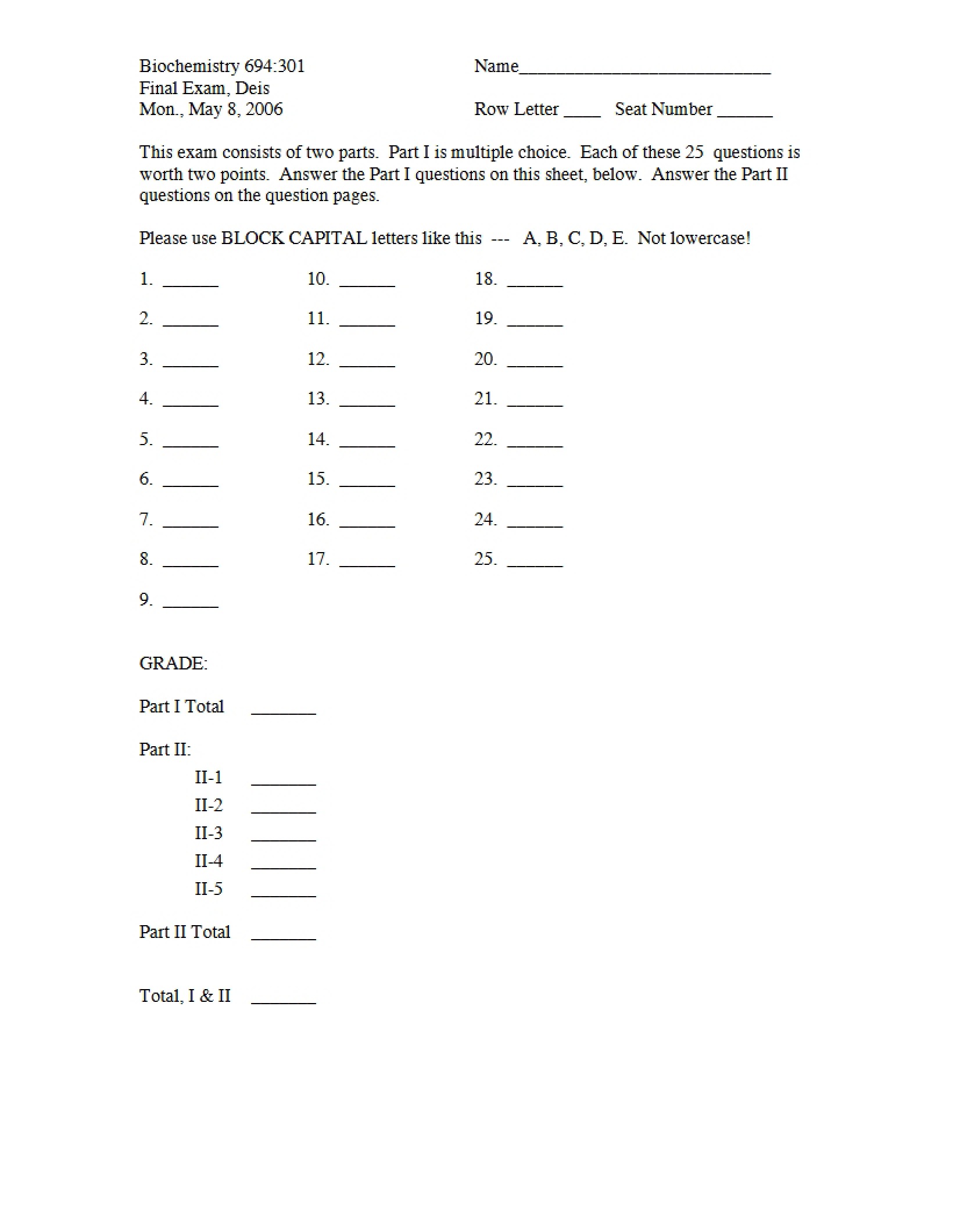Exam for Finals