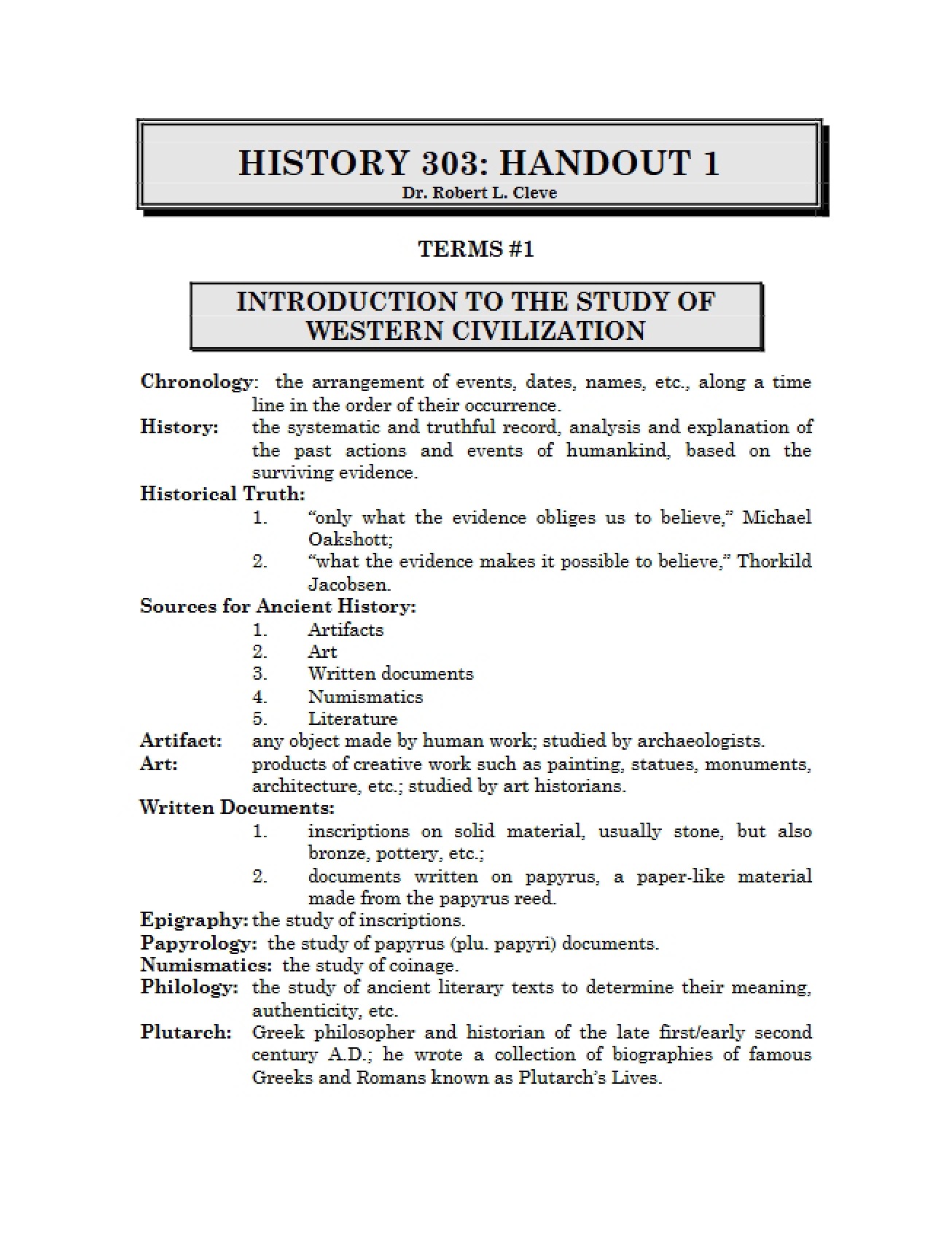 Western Civ Study Introduction