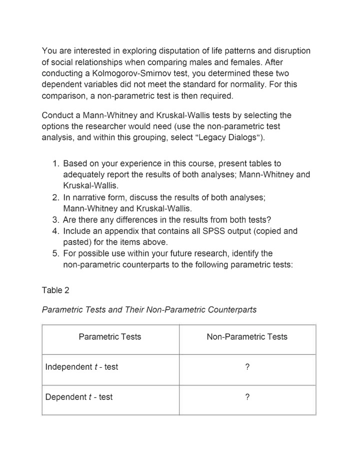 Non-Parametric Tests Assignment for Disputation of Life Patterns