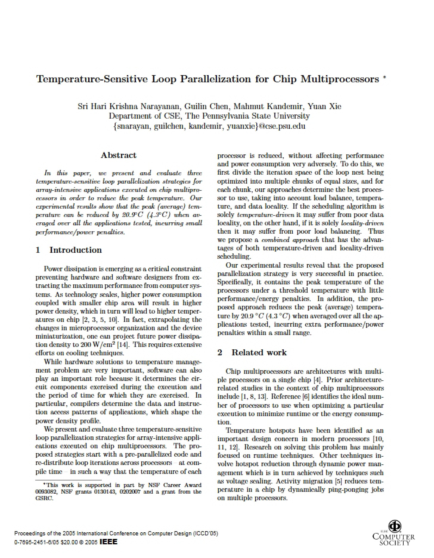 Chip Multiprocessors Loop Parallelization Based on Temperature