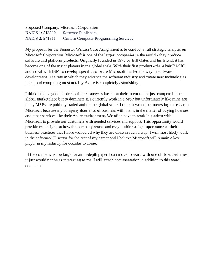 Case Assignment - Microsoft Corporation Strategic Analysis