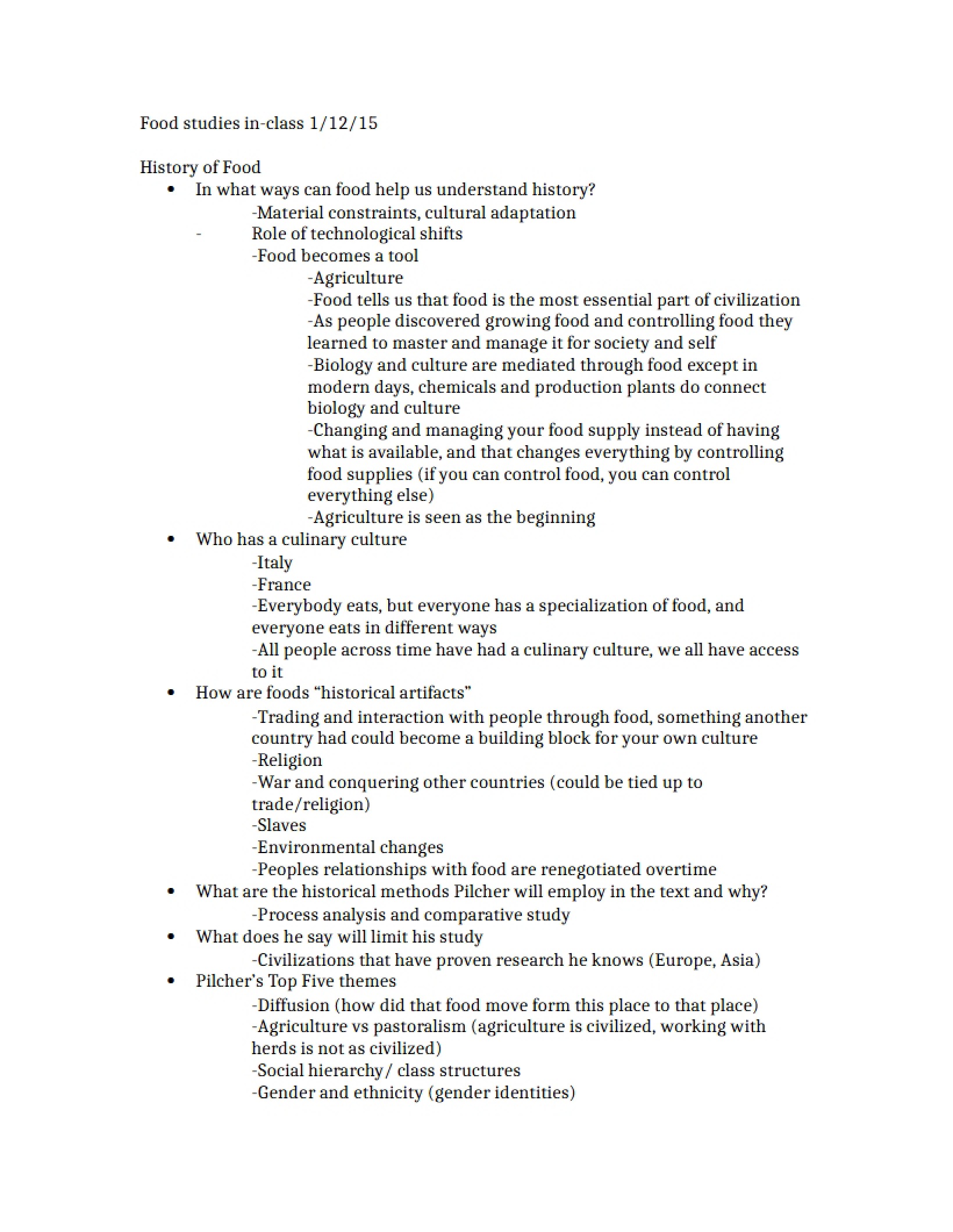 Food Studies Notes (Jan 12, 2015)