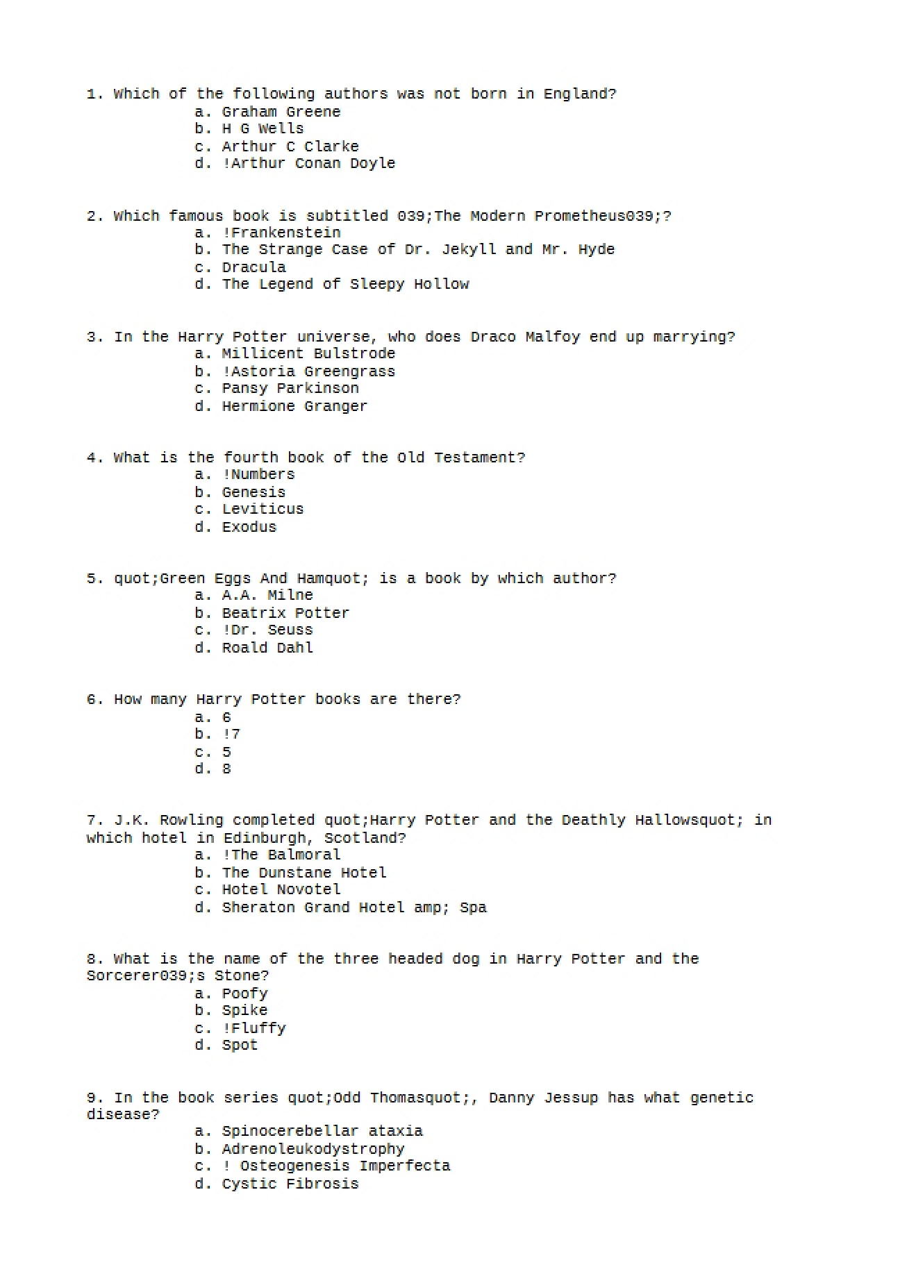 Prose Fiction Examination