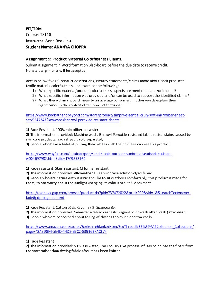 Guide for Product Material Colorfastness Claims