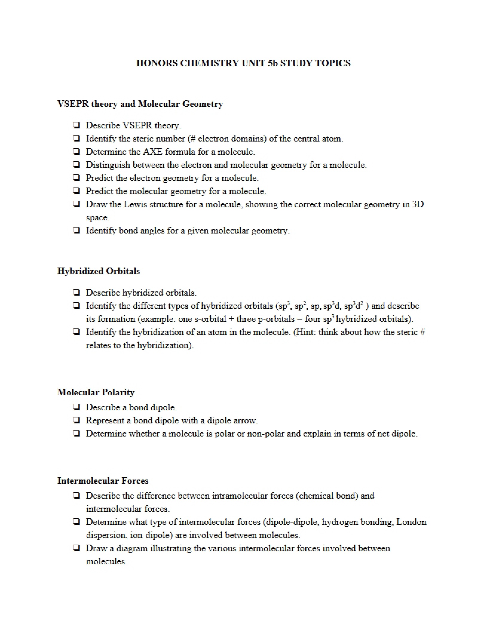 Study Topics for Unit 5b