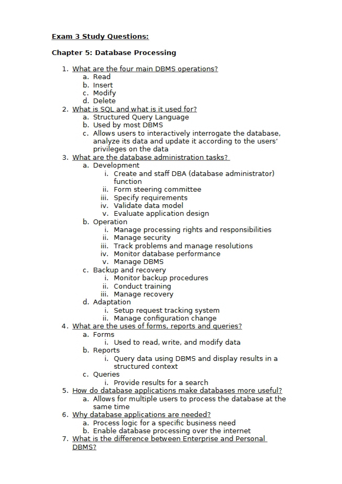 Study Questions for Third Exam