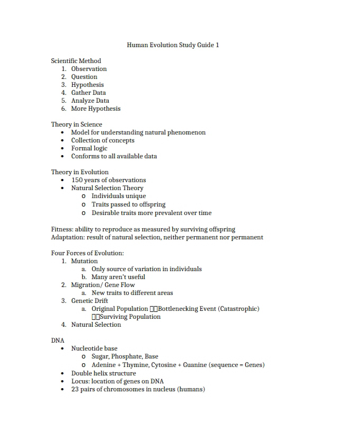 Human Evolution Review Guide