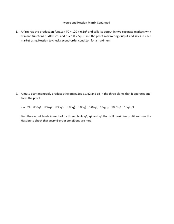 Matrix Operations and Optimization in Economics