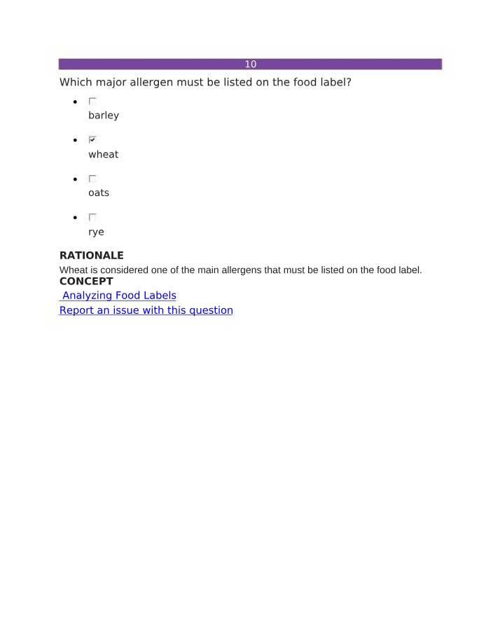 Food Labels - Wheat as a Major Allergen