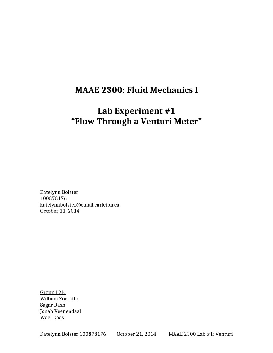 MAAE 2300 Venturi Lab 1