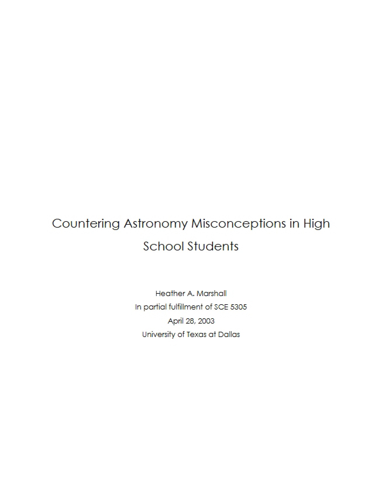 Addressing High School Astronomy Misconceptions