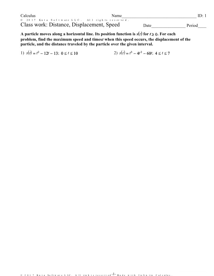 Distance, Displacement, and Speed - Class Work