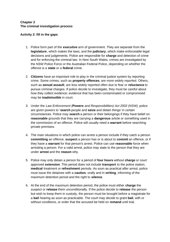 Worksheet - Criminal Investigation