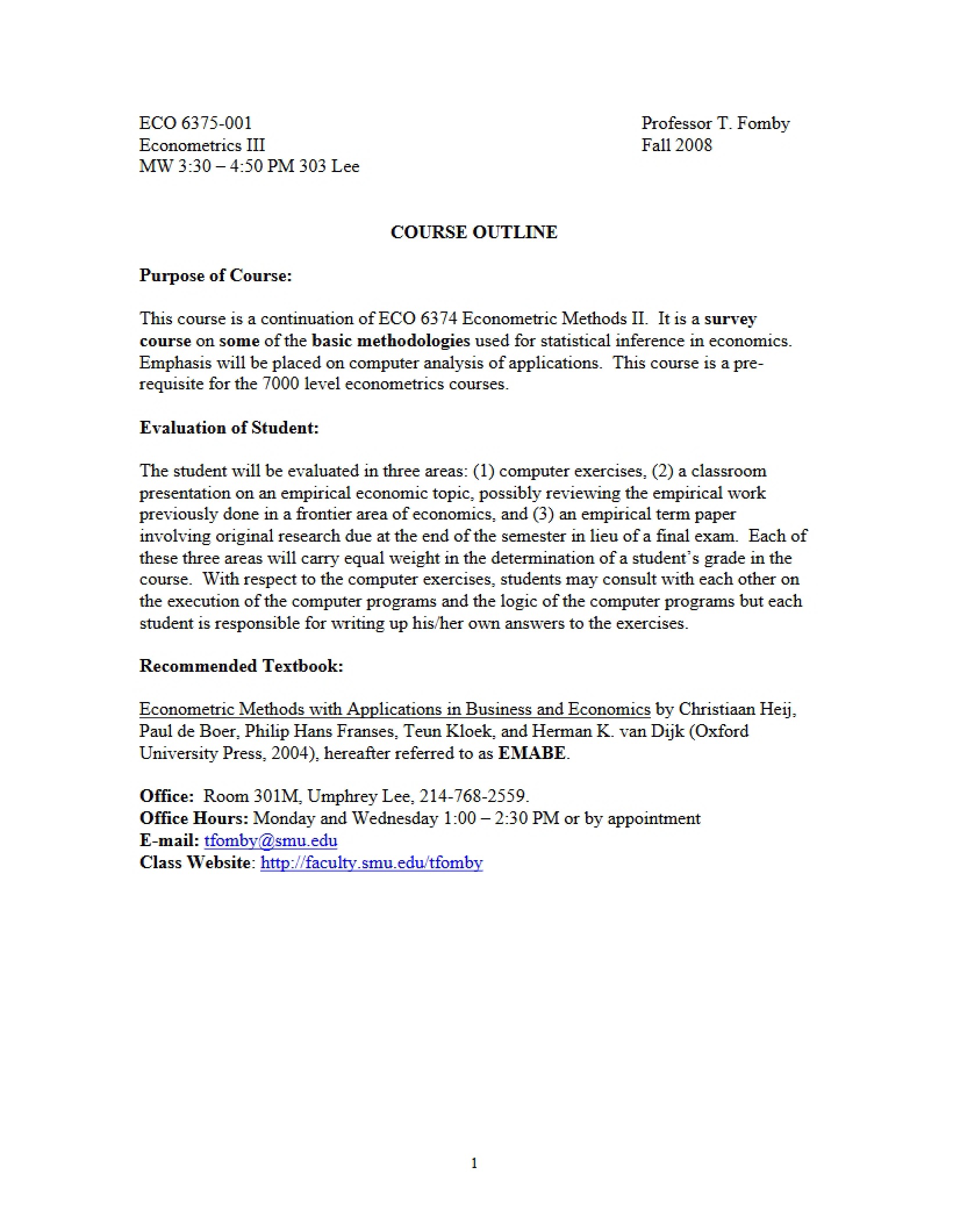 Econometrics III Syllabus